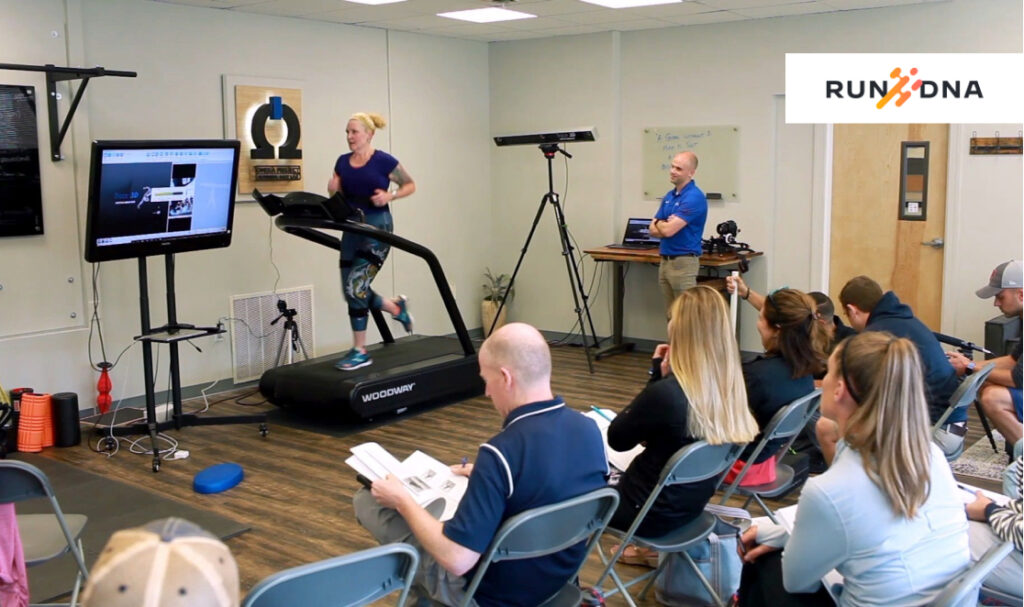 Physical therapists attending a lecture on gait analysis at The Running Clinic.